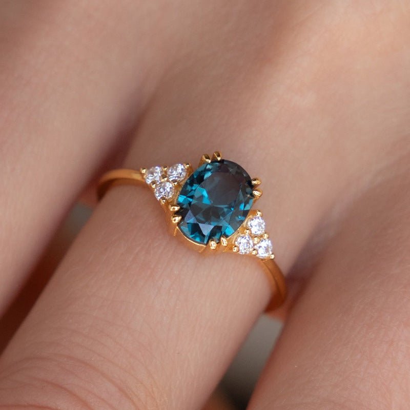 Bague pour Femme Mariage et Fiançailles en Cuivre Doré Style Aquamarine - IVOIRART.COM