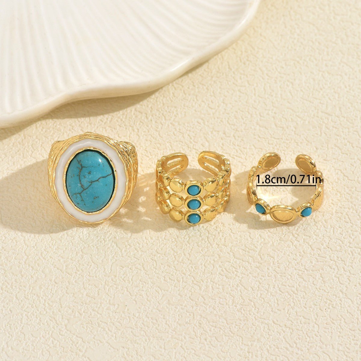 Bague pour femme vintage géométrique multicouches turquoise synthétique réglable - IVOIRART.COM