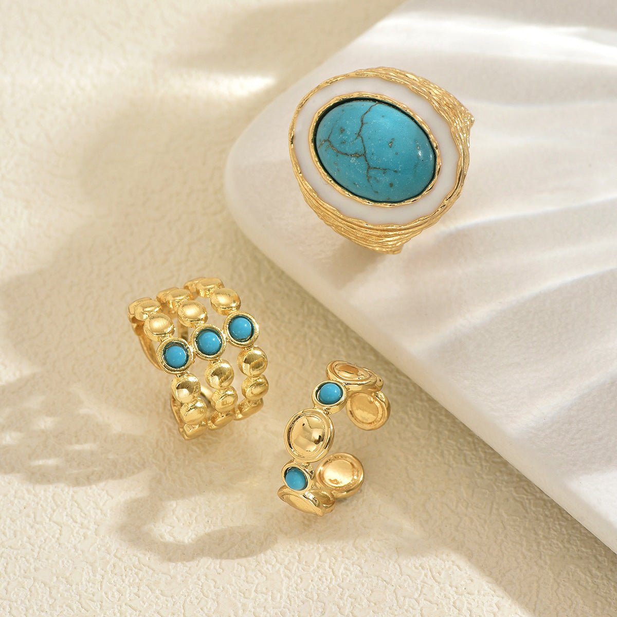 Bague pour femme vintage géométrique multicouches turquoise synthétique réglable - IVOIRART.COM