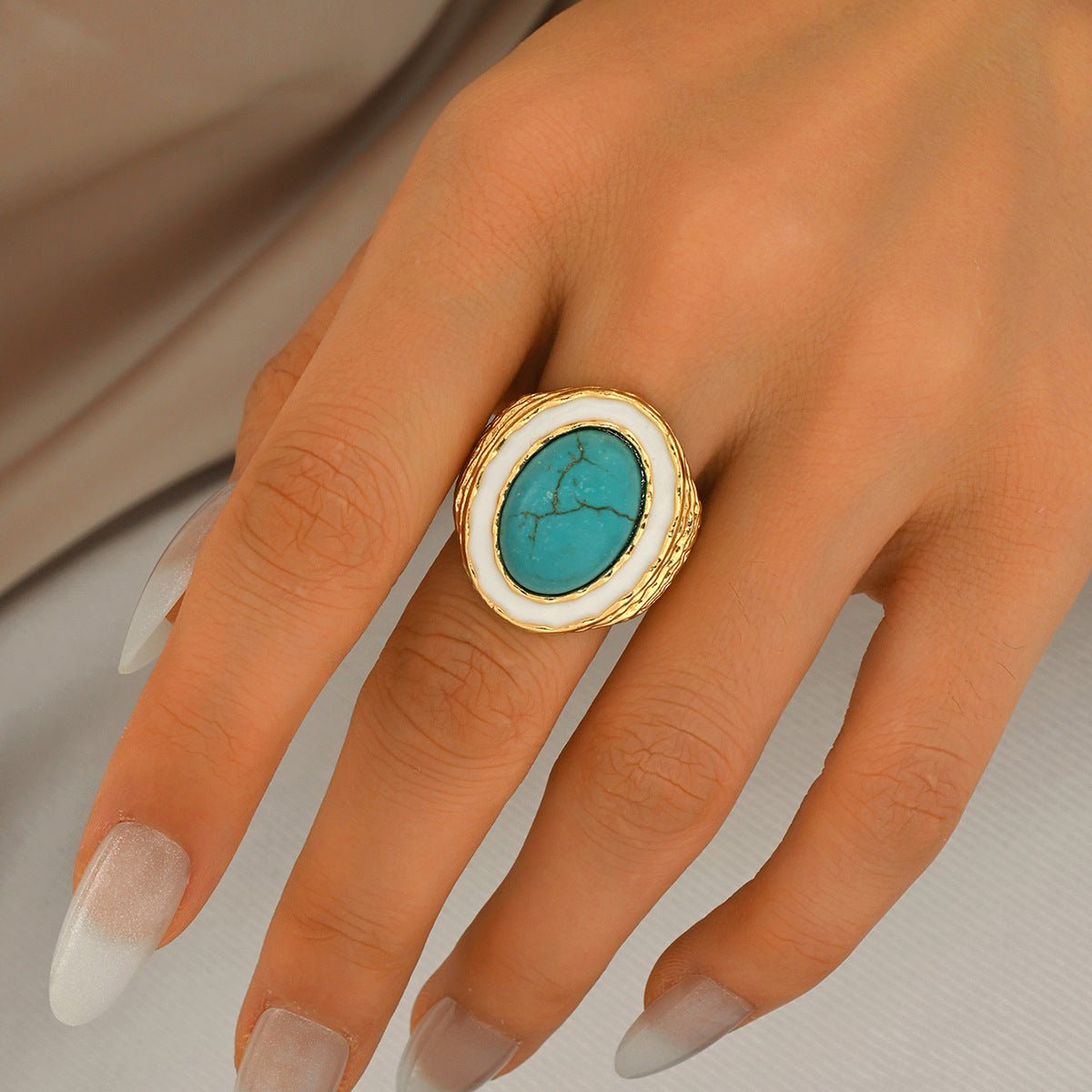 Bague pour femme vintage géométrique multicouches turquoise synthétique réglable - IVOIRART.COM