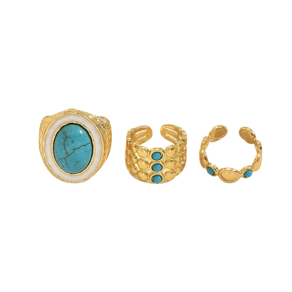 Bague pour femme vintage géométrique multicouches turquoise synthétique réglable - IVOIRART.COM