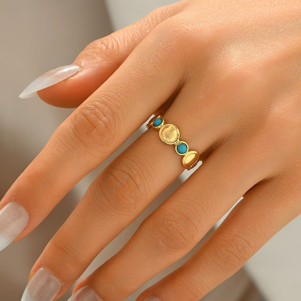Bague pour femme vintage géométrique multicouches turquoise synthétique réglable - IVOIRART.COM