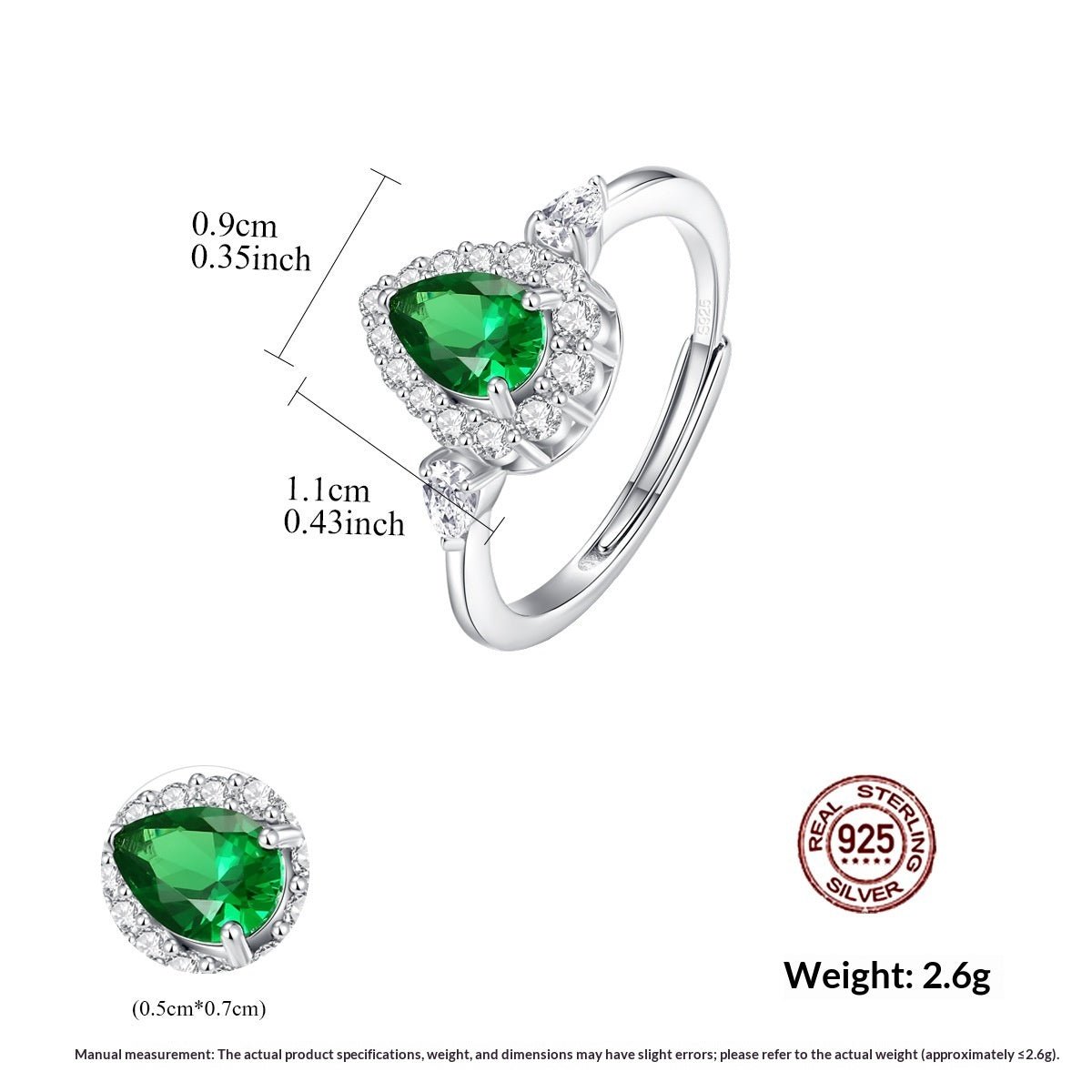 Bague réglable ouverte polyvalente light-luxury en argent 925 goutte d'eau chic - IVOIRART.COM