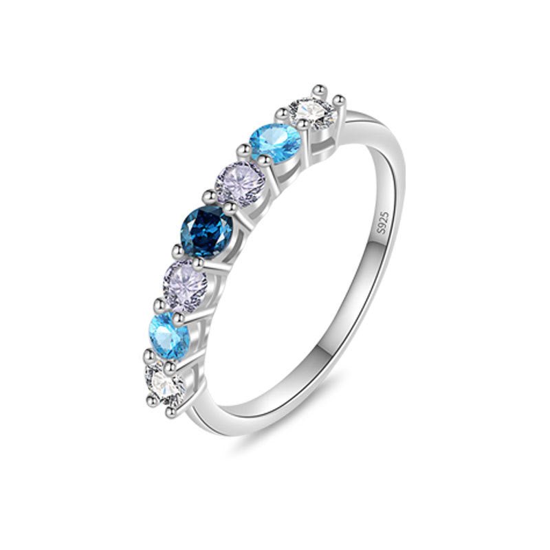 Bague ronde en argent sterling S925 avec diamant coloré éclatant - IVOIRART.COM