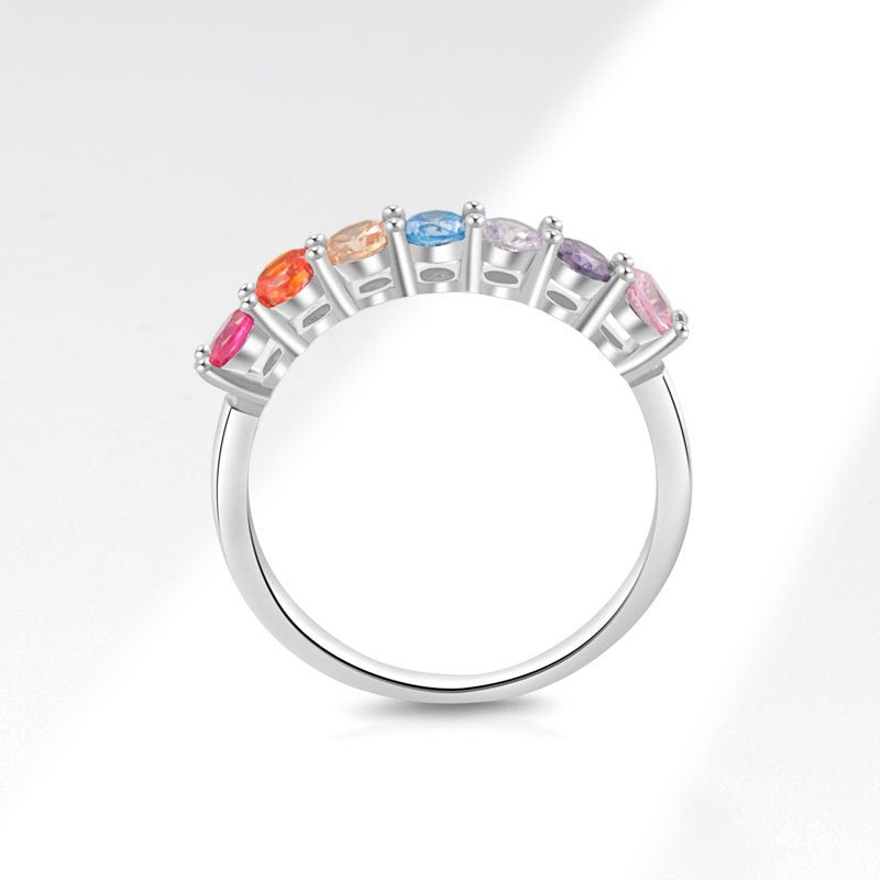 Bague ronde en argent sterling S925 avec diamant coloré éclatant - IVOIRART.COM