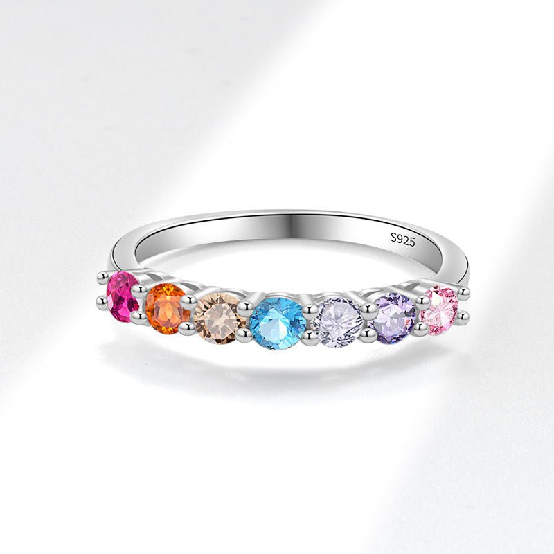 Bague ronde en argent sterling S925 avec diamant coloré éclatant - IVOIRART.COM
