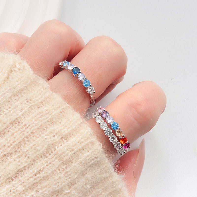 Bague ronde en argent sterling S925 avec diamant coloré éclatant - IVOIRART.COM