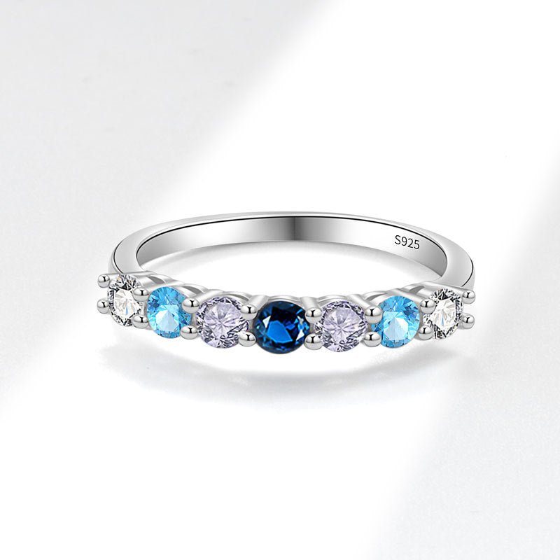 Bague ronde en argent sterling S925 avec diamant coloré éclatant - IVOIRART.COM