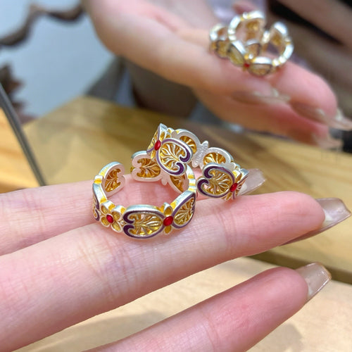 Bague Ruyi en Émail et Filigrane en Argent Sterling 999,9, Style Chinois Traditionnel - IVOIRART.COM