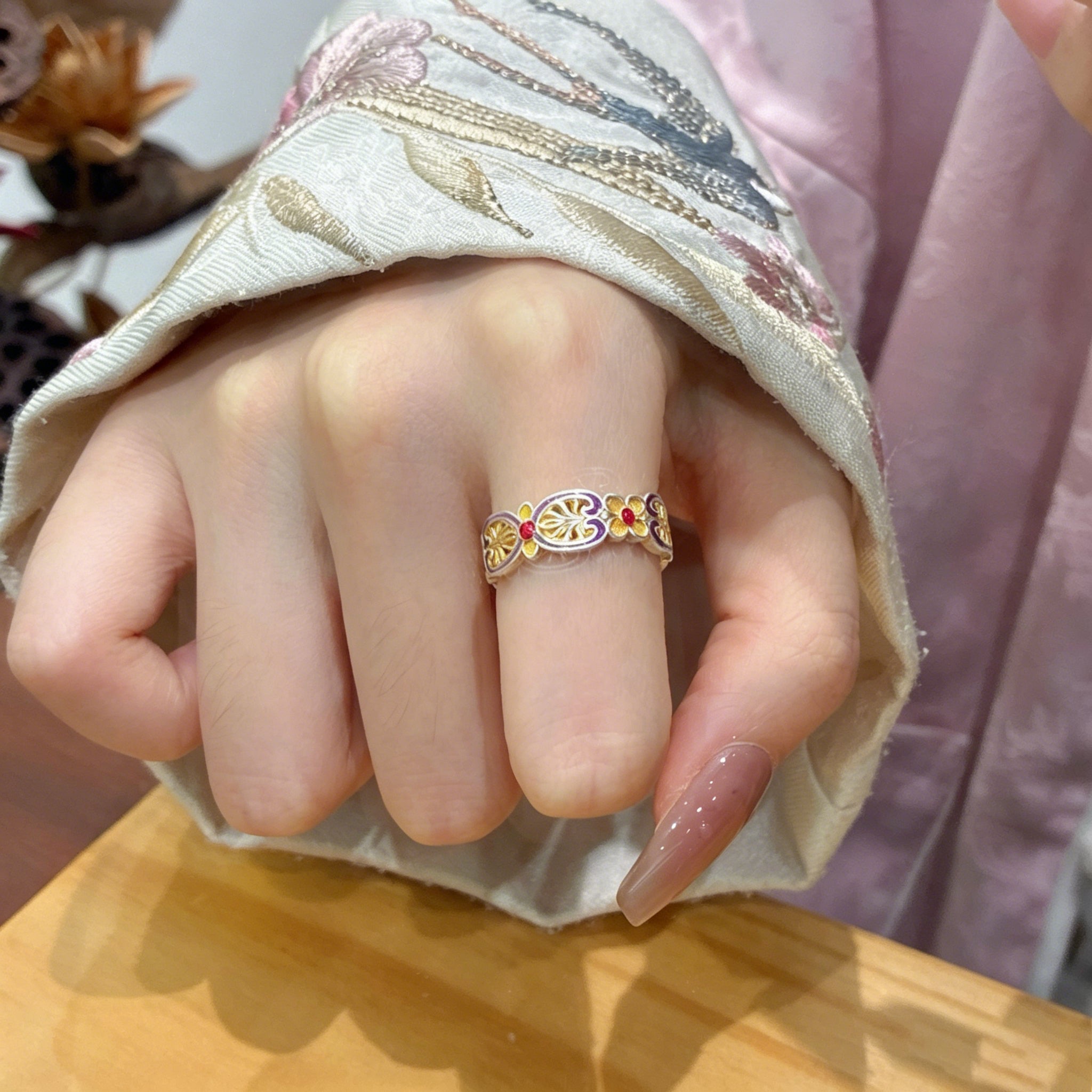 Bague Ruyi en Émail et Filigrane en Argent Sterling 999,9, Style Chinois Traditionnel - IVOIRART.COM