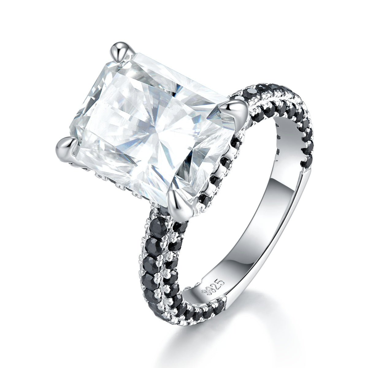 Bague S925 Argent 8ct Moissanite 10x12mm D-VVS1, pavé noir, plaqué Pt tailles US 5-9 - IVOIRART.COM