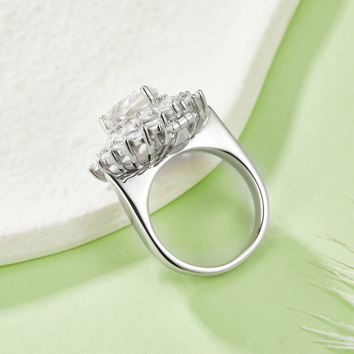 Bague S925 Argent Sterling 4ct Poire Moissanite D-VVS1 Double Halo 8.9g PlaquéPt - IVOIRART.COM