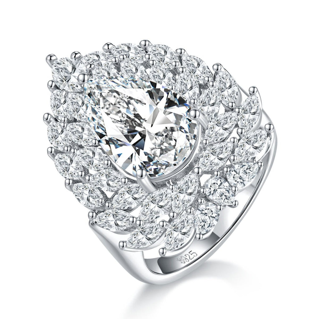 Bague S925 Argent Sterling 4ct Poire Moissanite D-VVS1 Double Halo 8.9g PlaquéPt - IVOIRART.COM