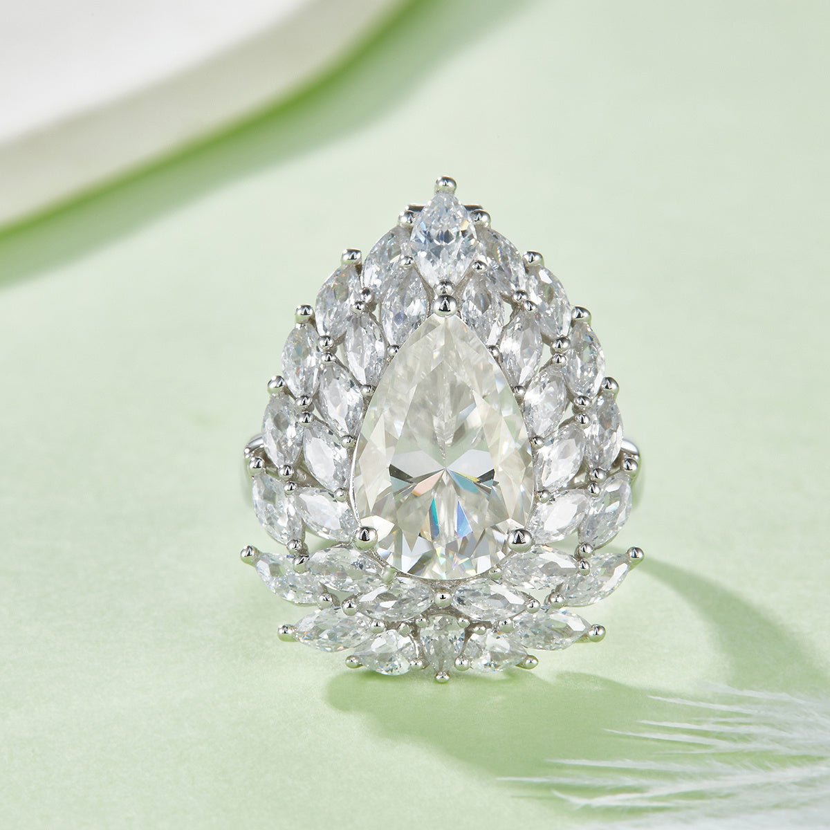 Bague S925 Argent Sterling 4ct Poire Moissanite D-VVS1 Double Halo 8.9g PlaquéPt - IVOIRART.COM