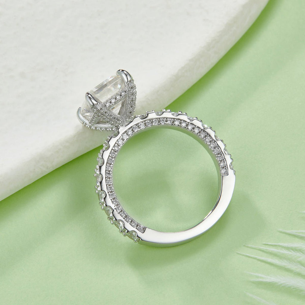 Bague S925 Argent Sterling 4ct Taille Émeraude Moissanite D-VVS1 Sertie Pavé Pt. - IVOIRART.COM