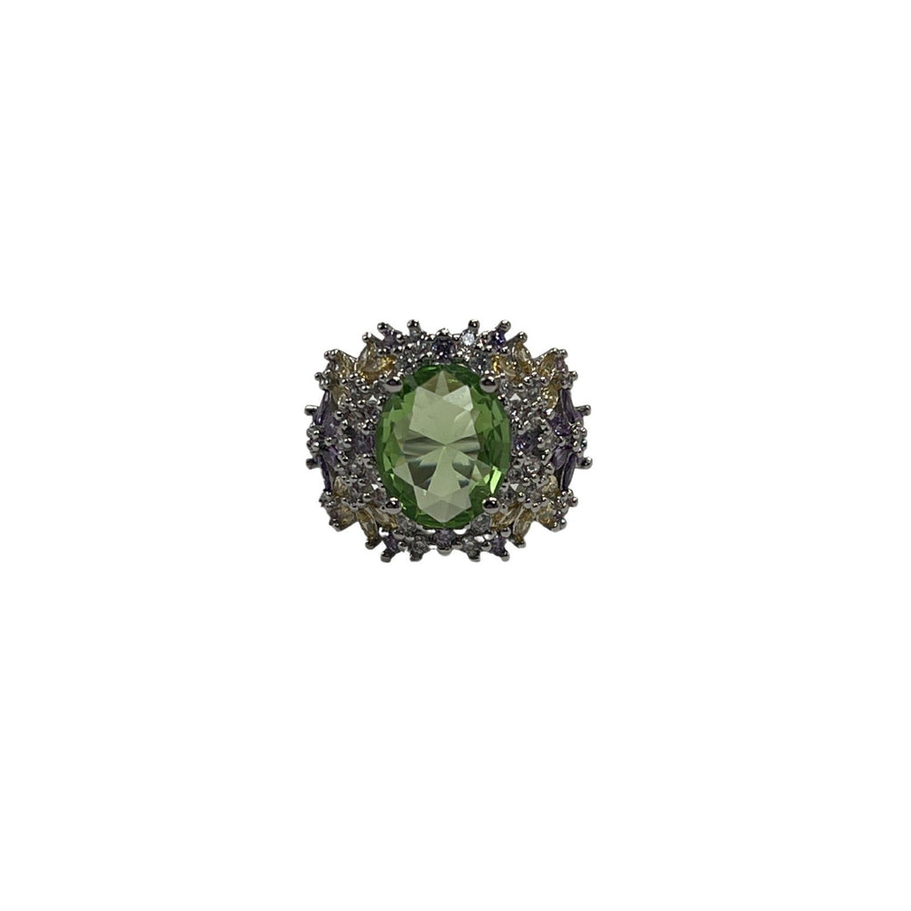 Bague sertie de gemme vert menthe, artisanale lourde, pavage intégral en zircon, élégante et polyvalente - IVOIRART.COM