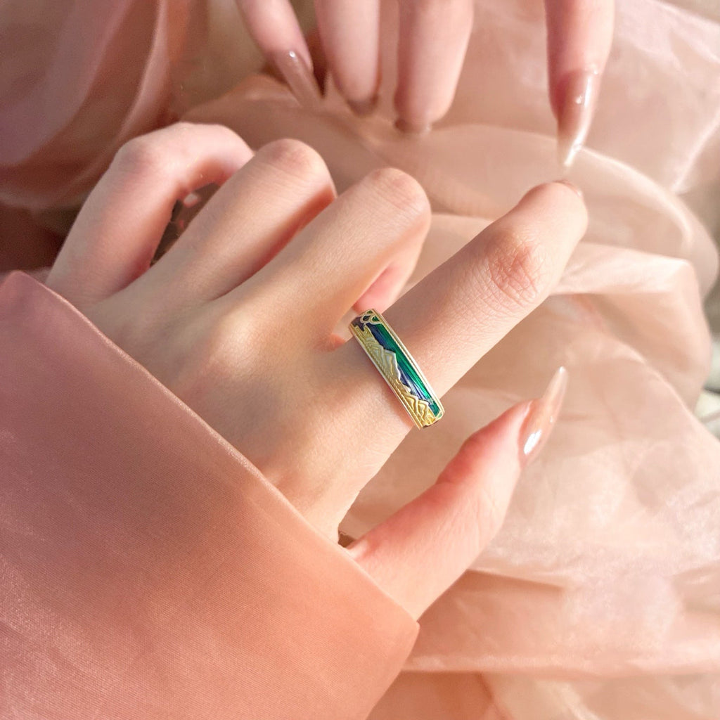 Bague statement paysage plaquée or sur argent sterling 999.9, style rétro luxe, parfaite anniversaire cadeau - IVOIRART.COM