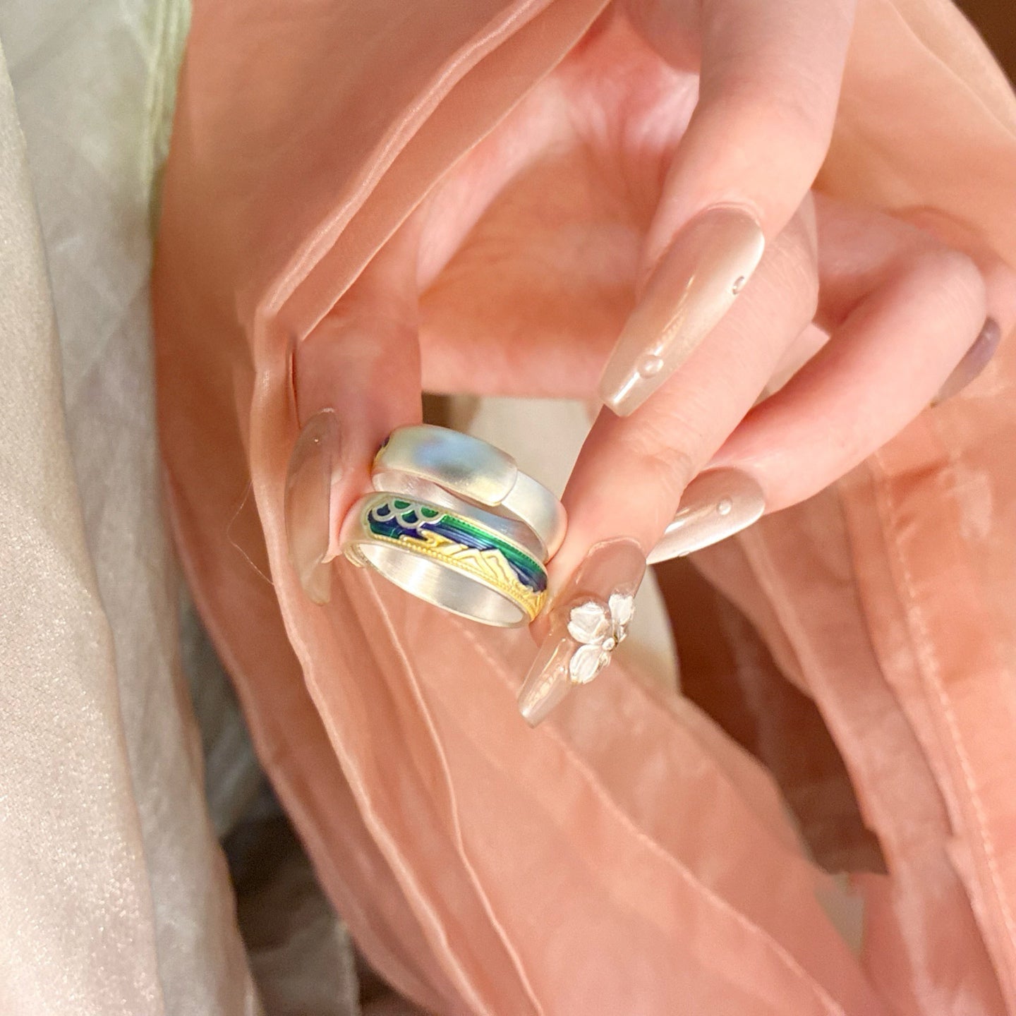 Bague statement paysage plaquée or sur argent sterling 999.9, style rétro luxe, parfaite anniversaire cadeau - IVOIRART.COM