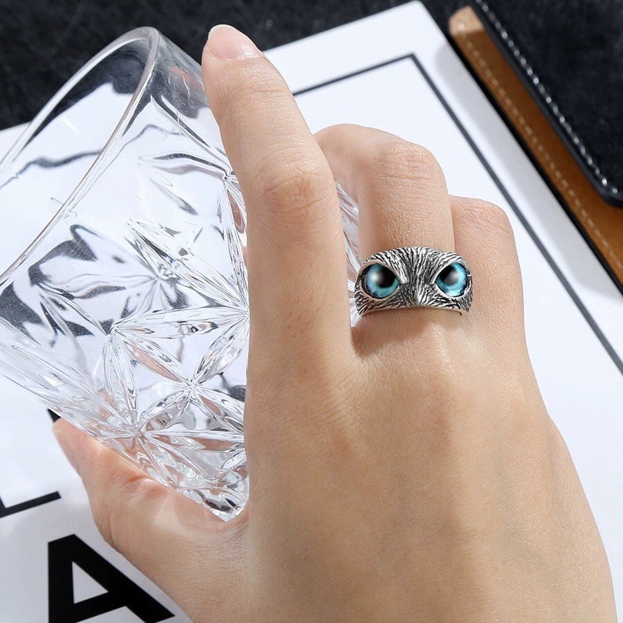 Bague Unique Hibou Mystique Rétro en Argent Sterling 925, Style Gothique Bohème - IVOIRART.COM