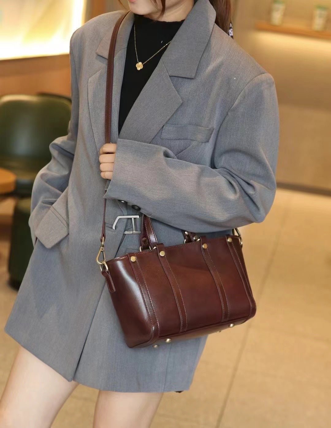 Baidie Leather Women's First Layer Cowhide Large Capacity Shoulder Tote Bag Plus - IVOIRART.COM