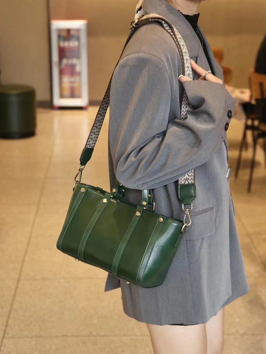 Baidie Leather Women's First Layer Cowhide Large Capacity Shoulder Tote Bag Plus - IVOIRART.COM