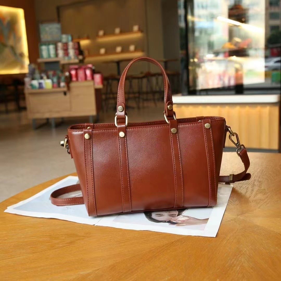 Baidie Leather Women's First Layer Cowhide Large Capacity Shoulder Tote Bag Plus - IVOIRART.COM