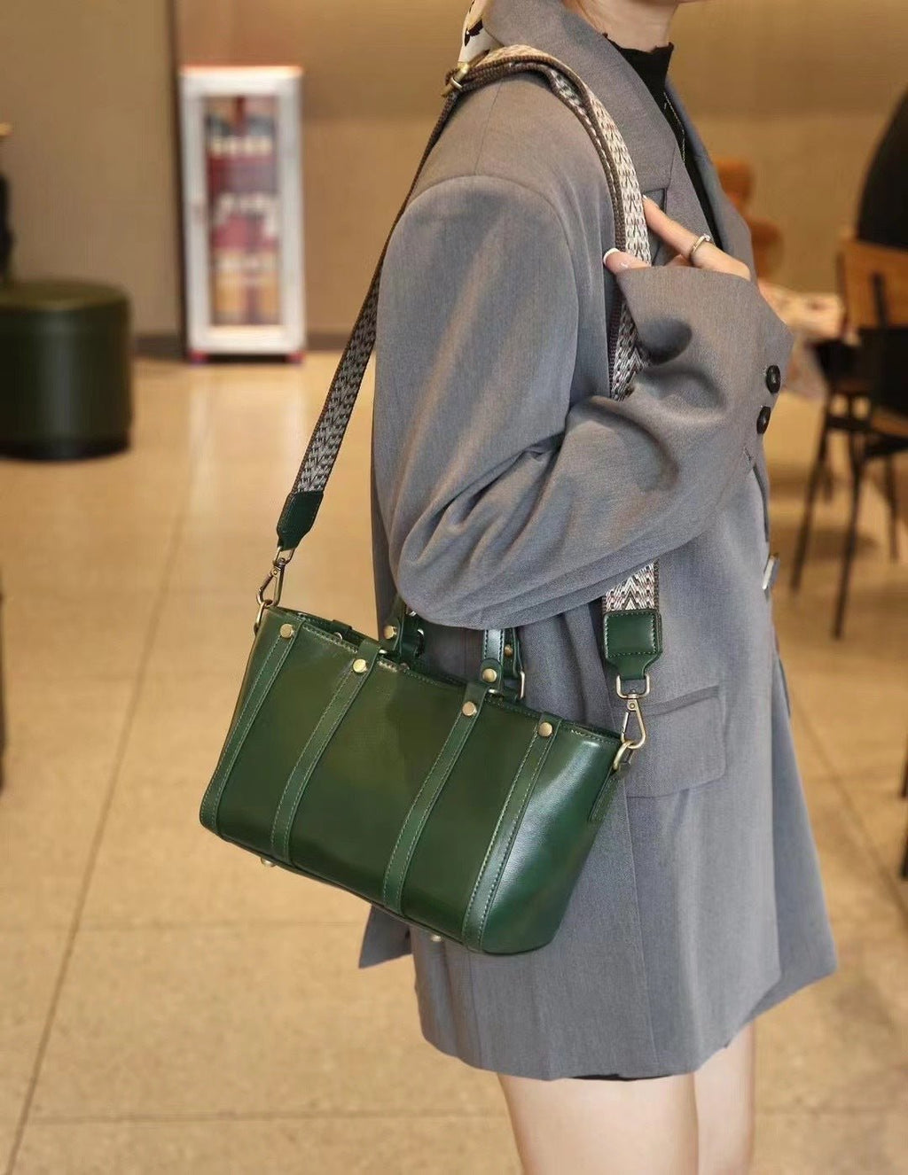 Baidie Leather Women's First Layer Cowhide Large Capacity Shoulder Tote Bag Plus - IVOIRART.COM