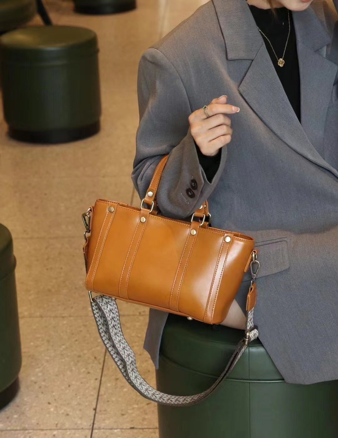 Baidie Leather Women's First Layer Cowhide Large Capacity Shoulder Tote Bag Plus - IVOIRART.COM