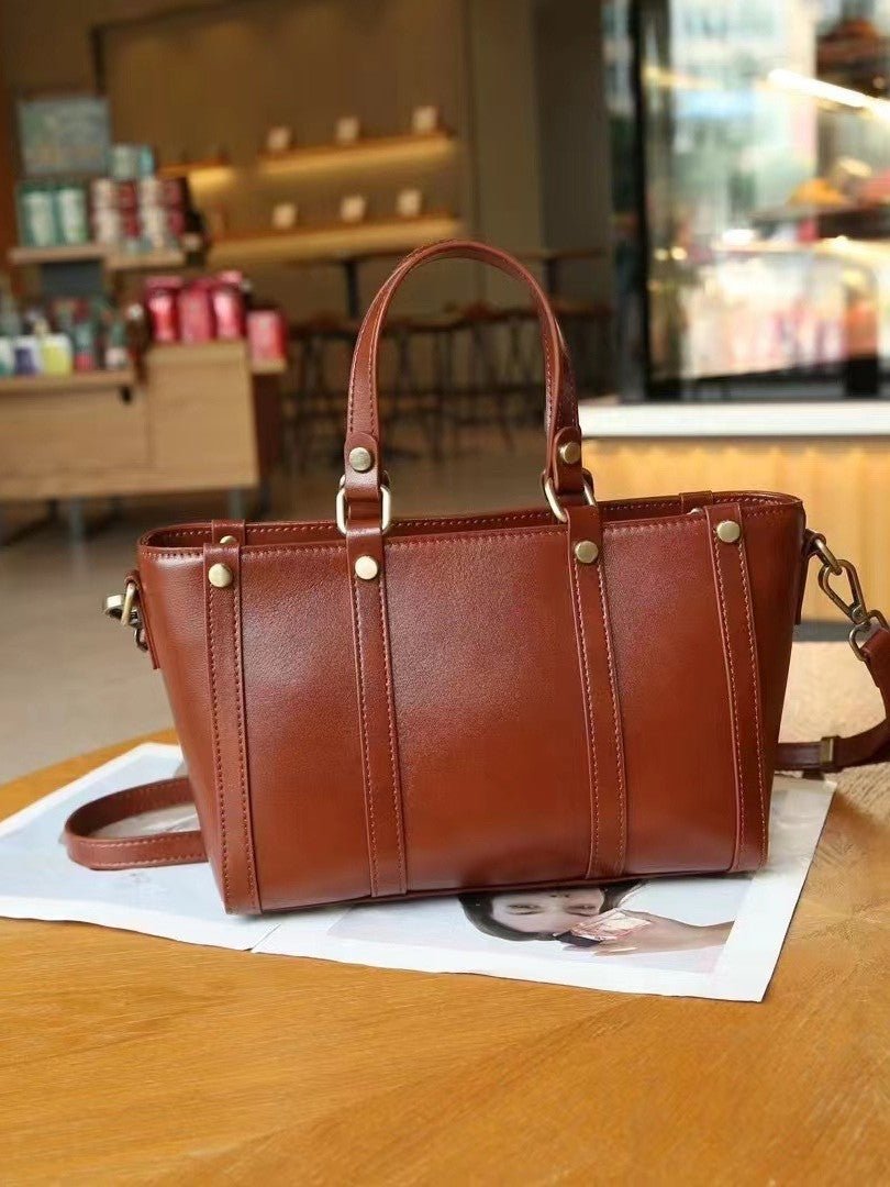Baidie Leather Women's First Layer Cowhide Large Capacity Shoulder Tote Bag Plus - IVOIRART.COM