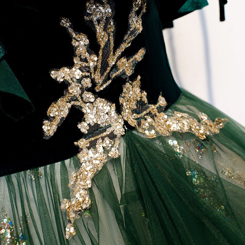 Banquet Sling Temperament Long Dress Dark Green Fantasy Mori - IVOIRART.COM