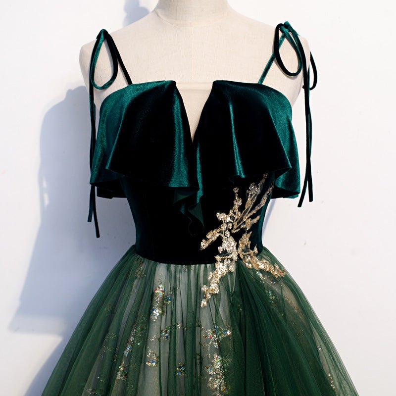 Banquet Sling Temperament Long Dress Dark Green Fantasy Mori - IVOIRART.COM