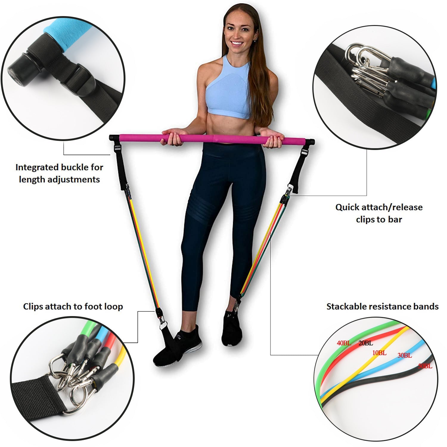 Barre portable de yoga, Pilates et fitness avec bandes élastiques de résistance - IVOIRART.COM