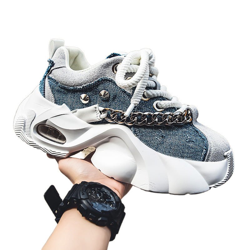 Baskets décontractées en jean pour homme avec semelles épaisses et surélevées - IVOIRART.COM