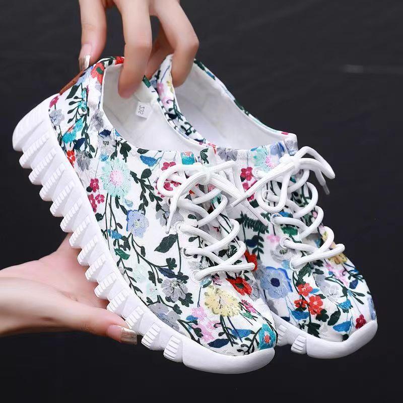 Baskets décontractées pour femmes à semelle souple antidérapante et motif floral - IVOIRART.COM