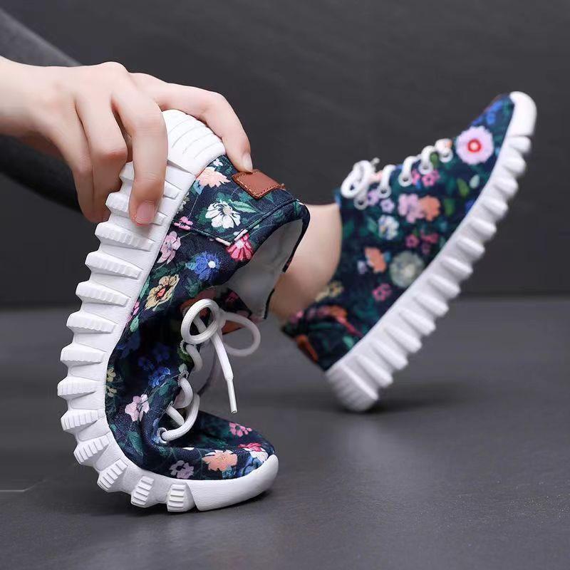 Baskets décontractées pour femmes à semelle souple antidérapante et motif floral - IVOIRART.COM