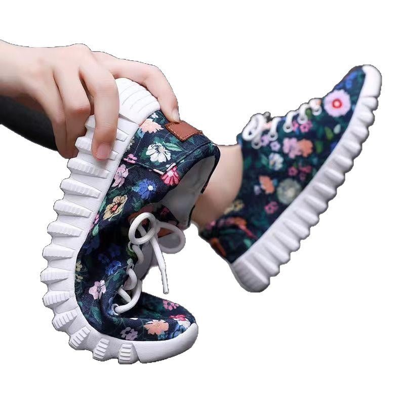 Baskets décontractées pour femmes à semelle souple antidérapante et motif floral - IVOIRART.COM