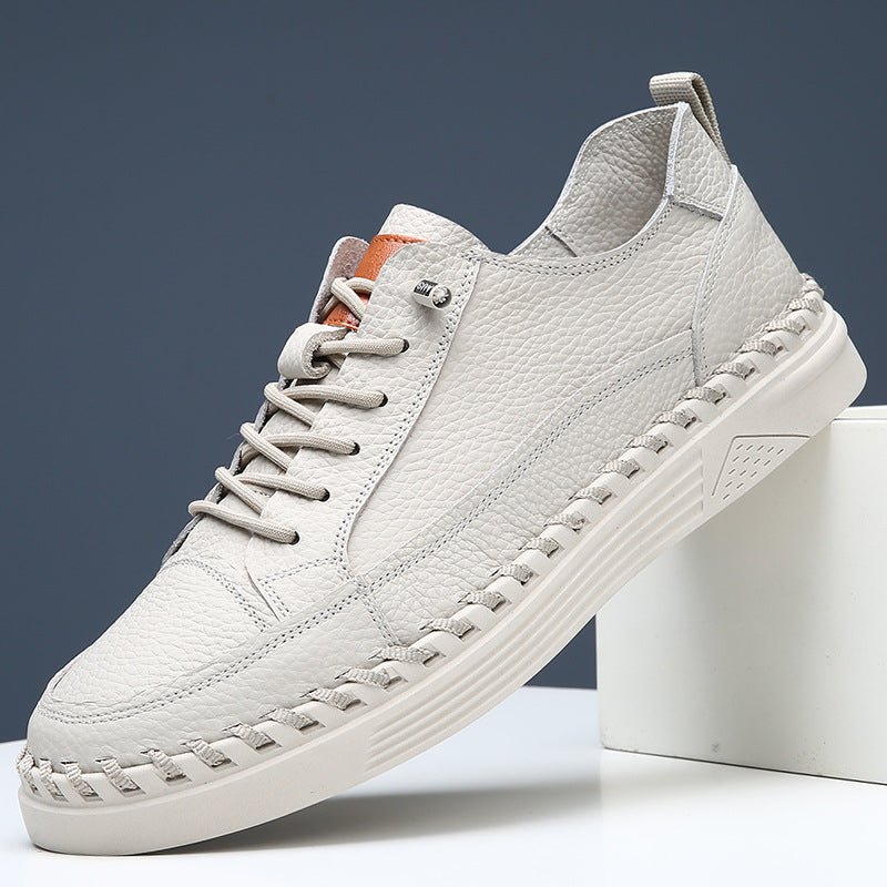 Baskets en cuir véritable pour hommes — style sportif, semelle épaisse cousue XL - IVOIRART.COM