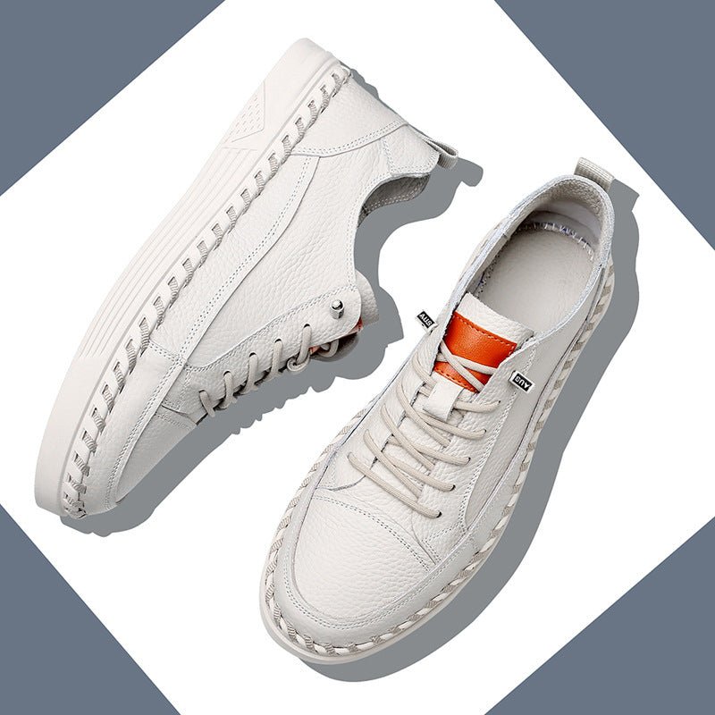 Baskets en cuir véritable pour hommes — style sportif, semelle épaisse cousue XL - IVOIRART.COM