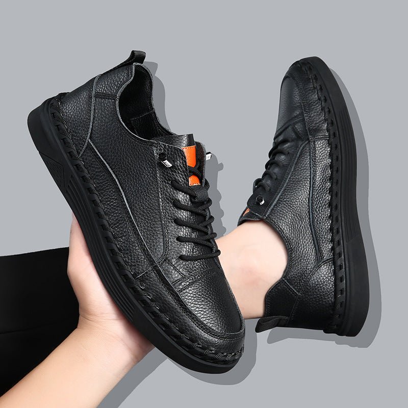 Baskets en cuir véritable pour hommes — style sportif, semelle épaisse cousue XL - IVOIRART.COM