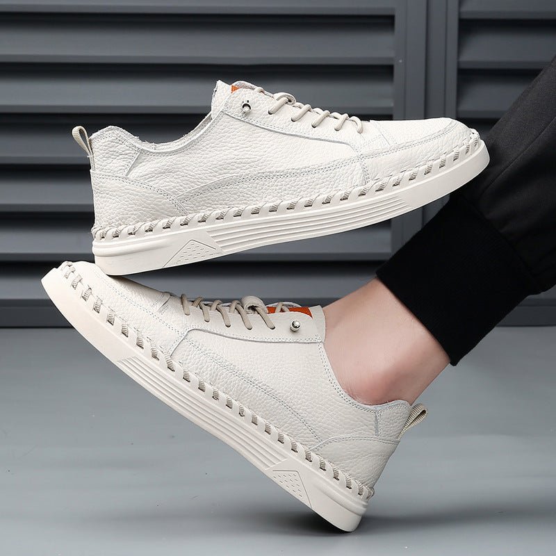 Baskets en cuir véritable pour hommes — style sportif, semelle épaisse cousue XL - IVOIRART.COM