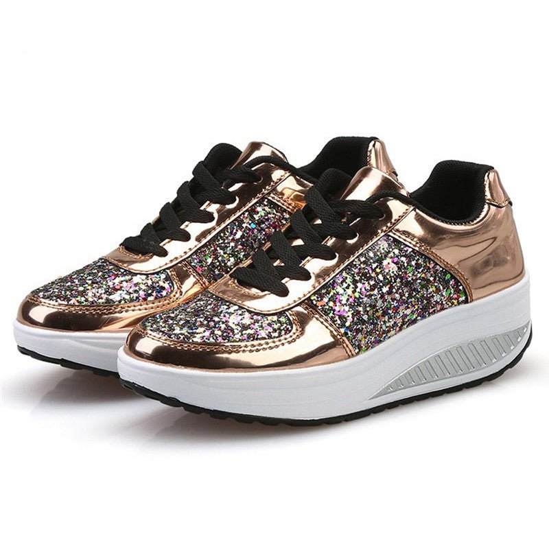 Baskets pour femmes ornées de sequins, matière toile, semelle vulcanisée - IVOIRART.COM