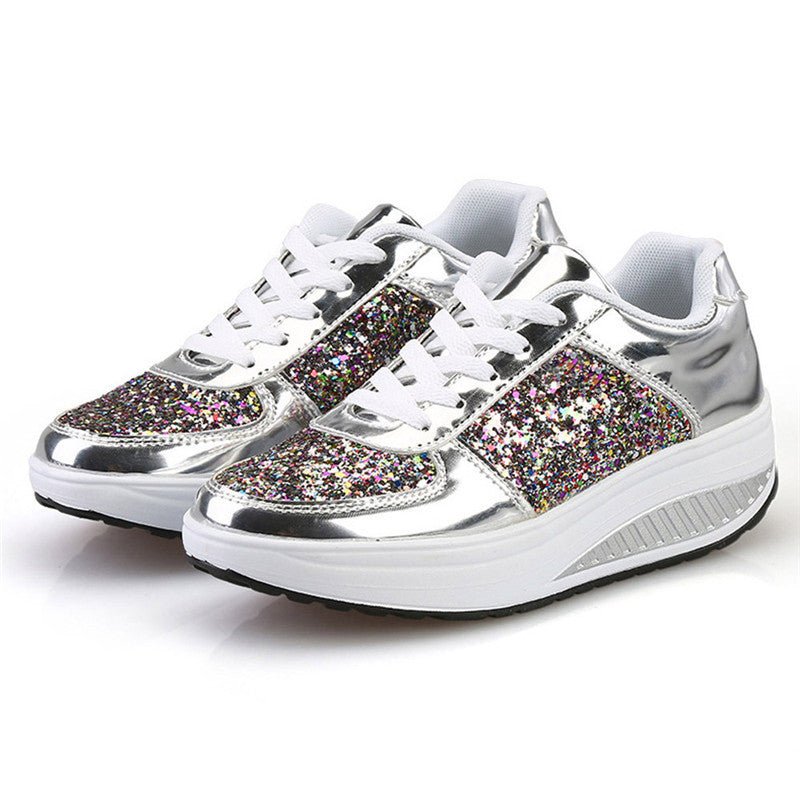 Baskets pour femmes ornées de sequins, matière toile, semelle vulcanisée - IVOIRART.COM