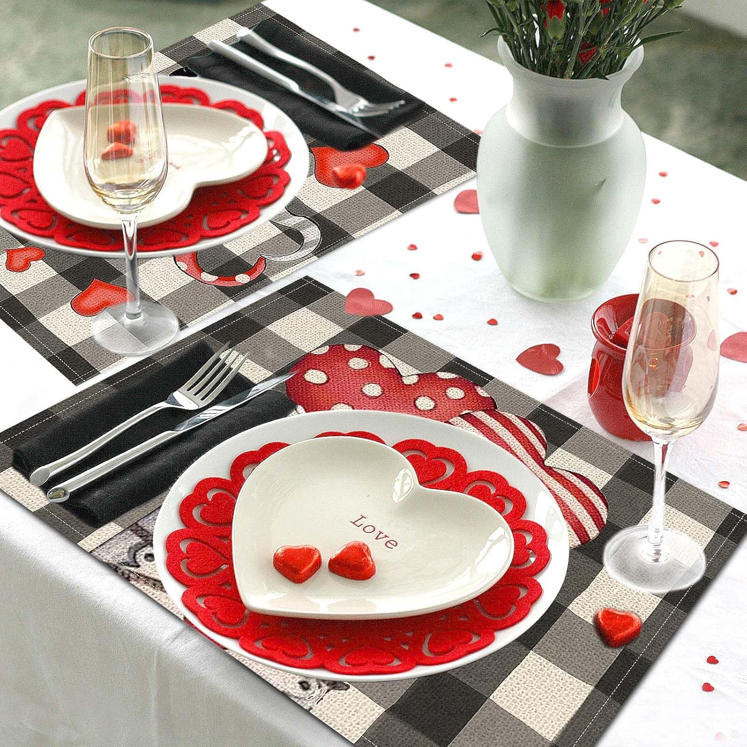Set De 4 Sets De Table Pour La Saint-Valentin, 17x12,5 Pouces Avec Motif De Gnomes Et De Coeurs Pour Fêtes De Vacances Et Réunions Familiales - Vente Clearance