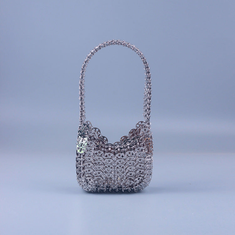 Sac Portable Argenté à Paillettes Fait Main avec Texture de Haute Qualité