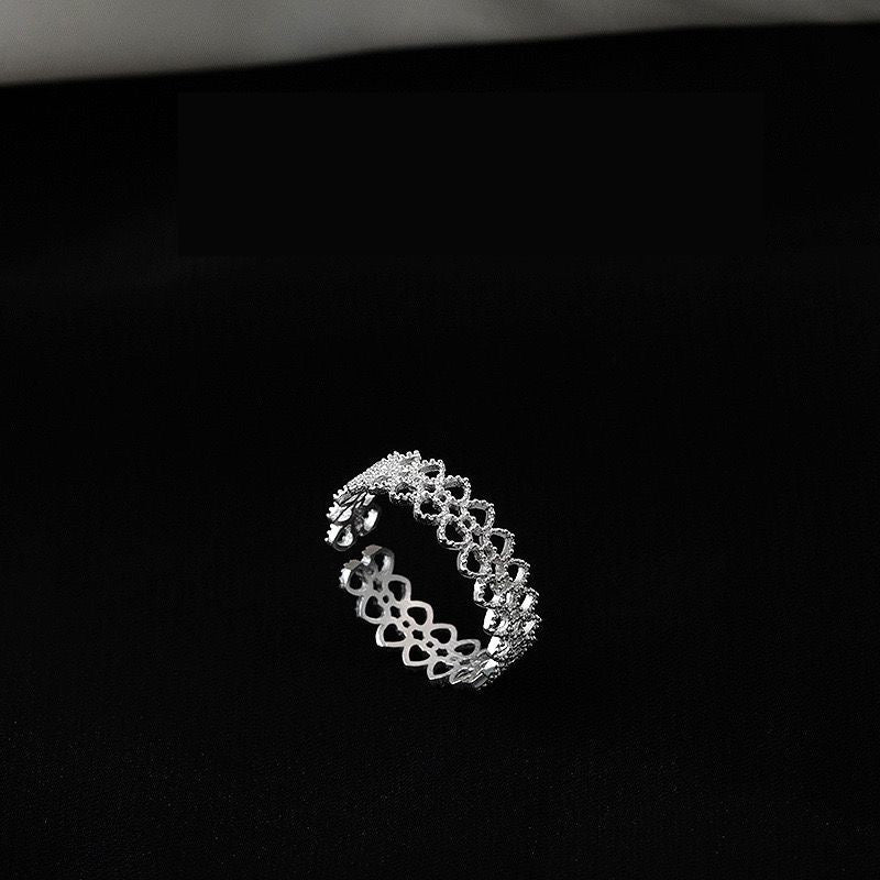 Bague ajourée ouverte en argent sterling 999, zircone, style délicat et élégant, parfaite pour le quotidien, les rendez-vous et comme cadeau idéal pour la Saint-Valentin
