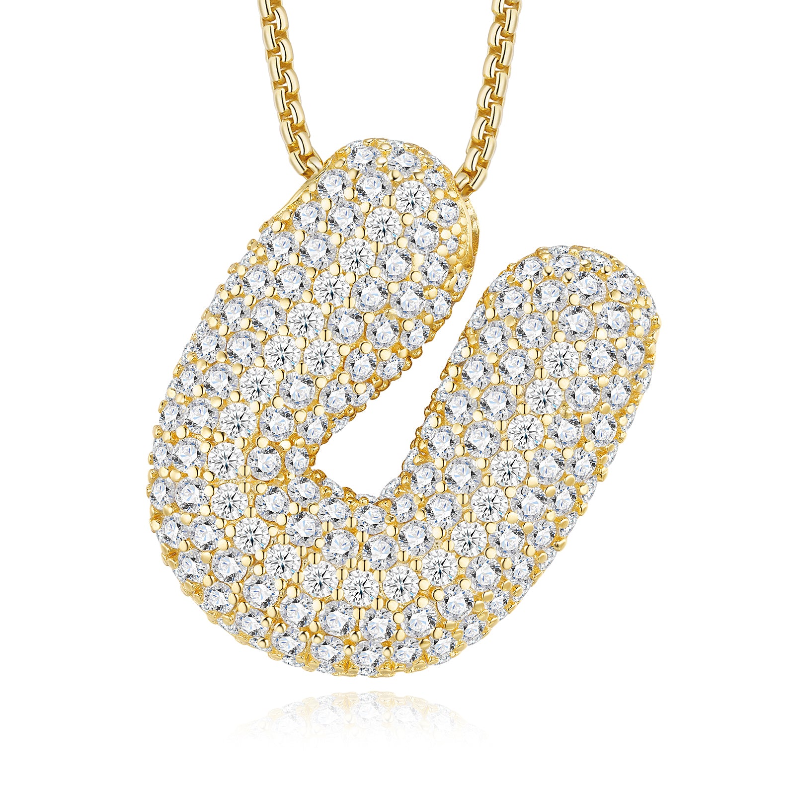 Collier Initiale Lettre en Bulles Plaqué Or S925 14,12g avec Pendentif Moissanite VVS1 Couleur D et Coffret Cadeau A-Z