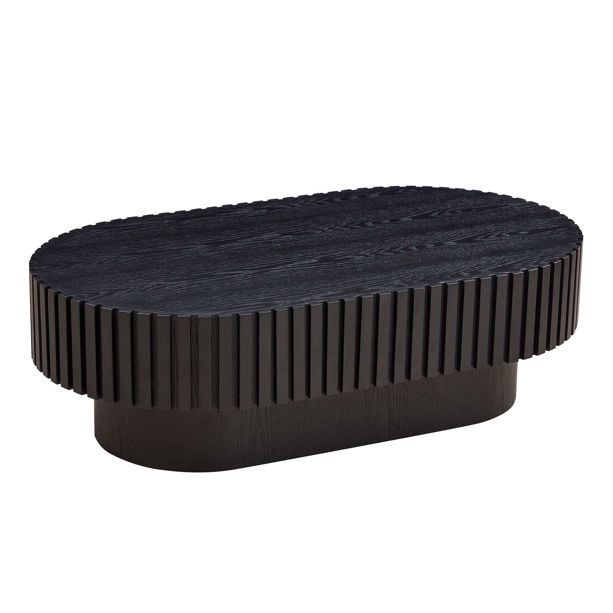 Table basse ovale moderne artisanale de tambour de 111 cm (43,7 pouces), idéale pour le salon ou le bureau – Petite table basse en bois avec pied robuste, couleur noire