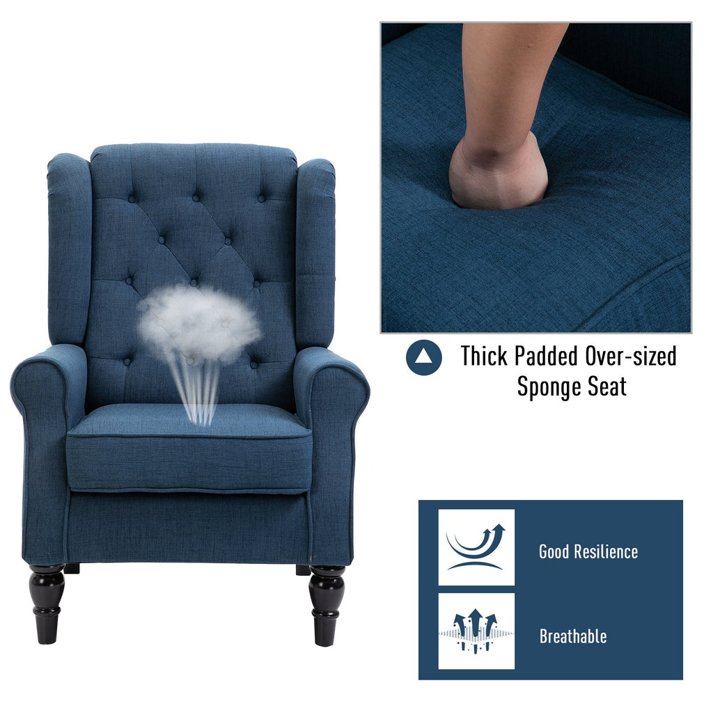 Fabric Tufted Club Accent Chair with Wooden Legs, Blue
