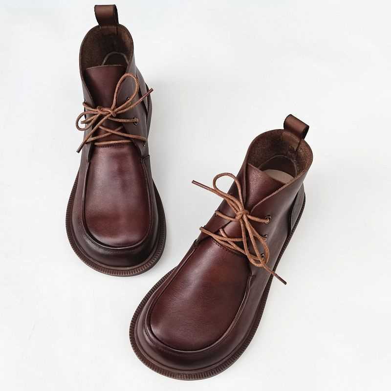 Big Toe Ankle Boots Pure Leather High-top Women's Shoes - IVOIRART.COM