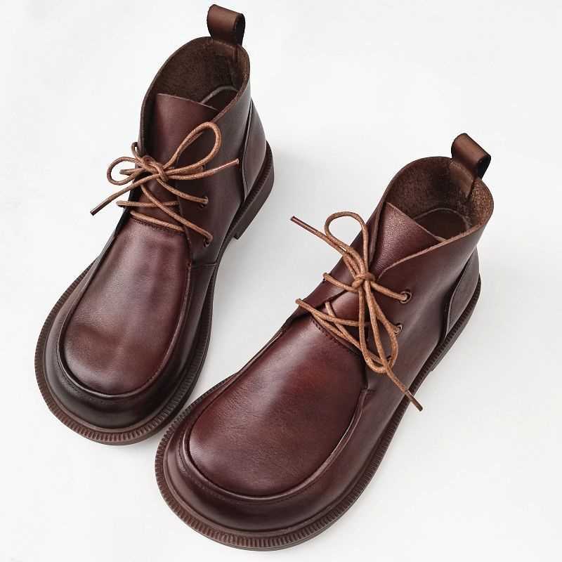 Big Toe Ankle Boots Pure Leather High-top Women's Shoes - IVOIRART.COM